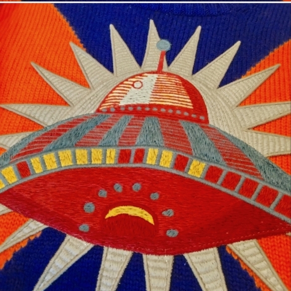 Gucci wool sweater kids size 5 orange blue UFO spaceship diamond print - Picture 4 of 7